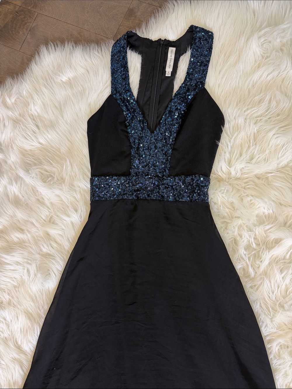Dress the Population Black Gown with Teal Sequin Accents